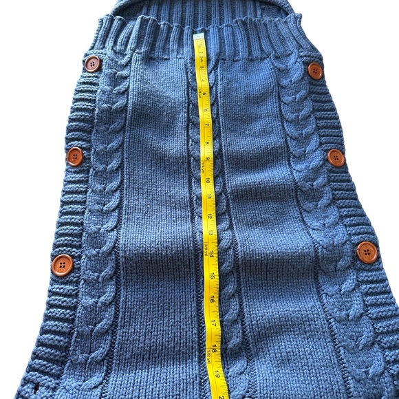 Baby cable sweater blanket bunting, button side, hooded, blue, warm & cozy - Picture 6 of 8